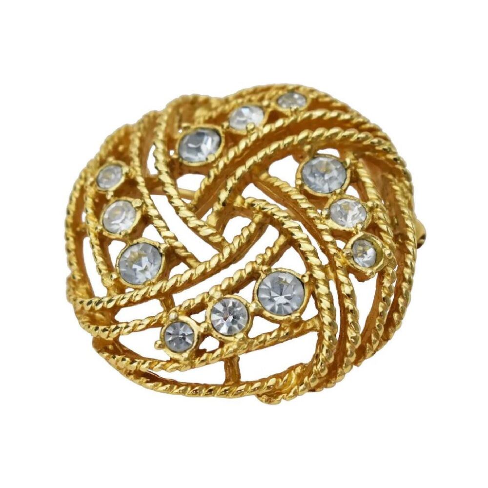 Mid Century Crystal Open Work Round Brooch